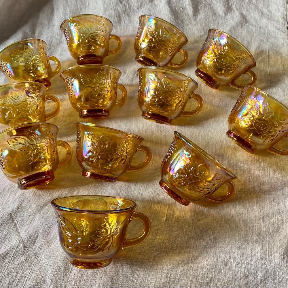 Set x 12 Gold Iridescent Carnival Glass Punch Cups